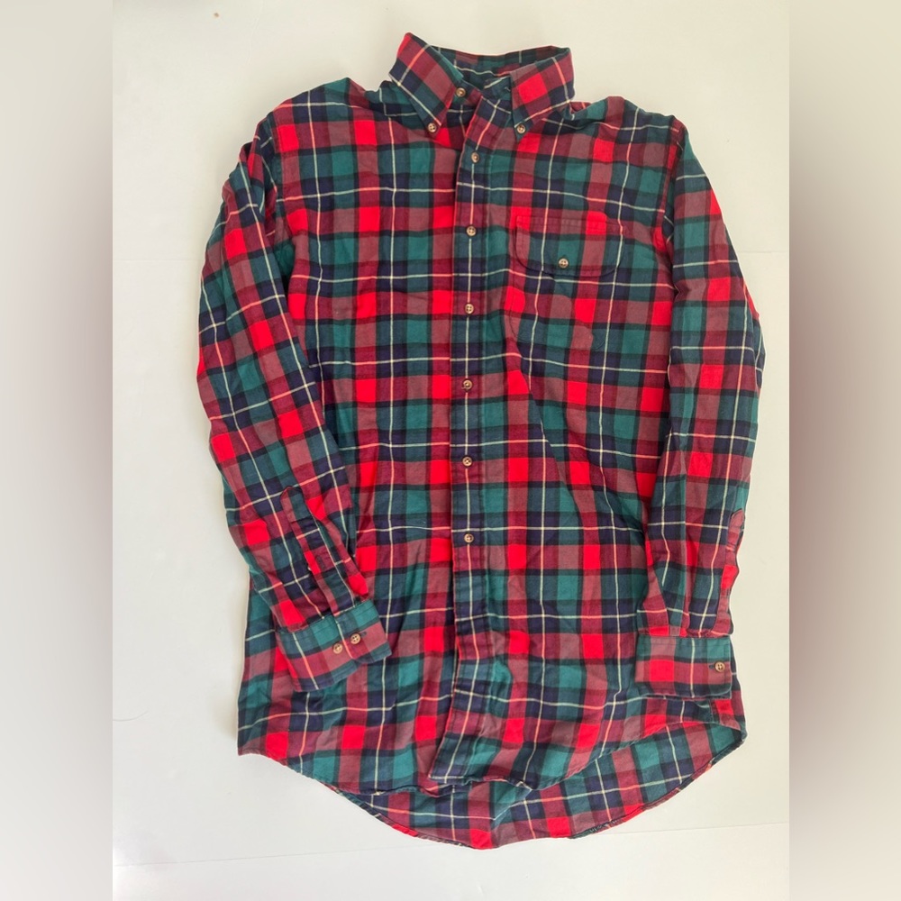 Lands End Plaid Button Down Shirt Size M Long